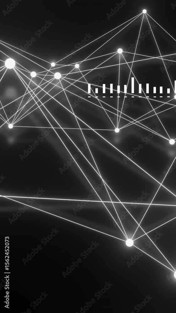 Aufkleber animation of network of connections with glowing nodes over black background