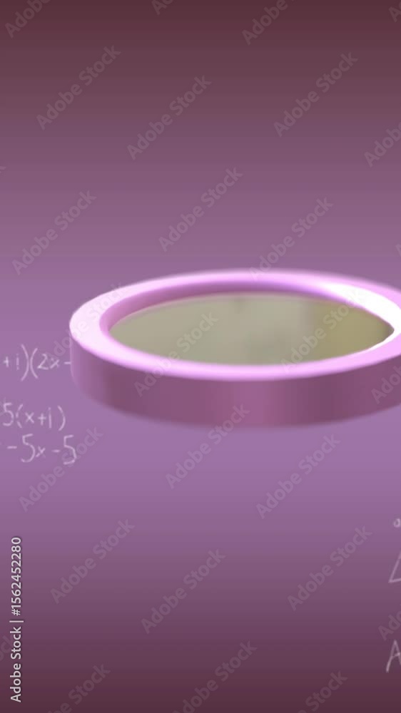 Poster animation of magnifying glass over mathematical data processing