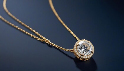 an exquisite diamond and gold necklace resting on a dark matte surface, mockup, e-commerce, product advetisment, created with generative ai