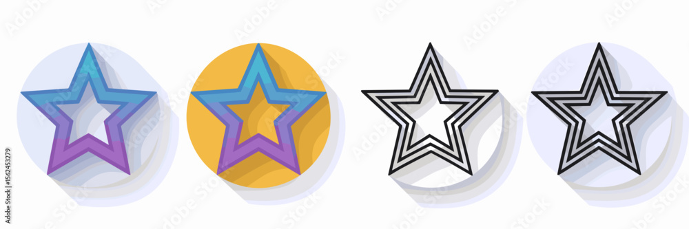 Poster gradient and solid star icons with shadow on white circles