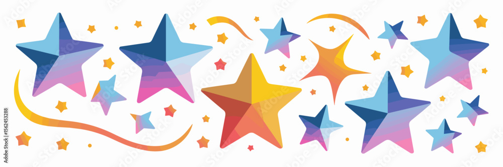 Poster whimsical gradient and gold star vector icons in winding pattern