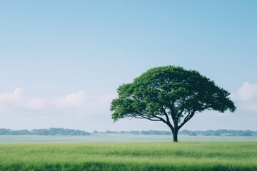 Fototapeta premium lone twisted tree against vast open sky showcasing rural beauty in minimalistic landscape