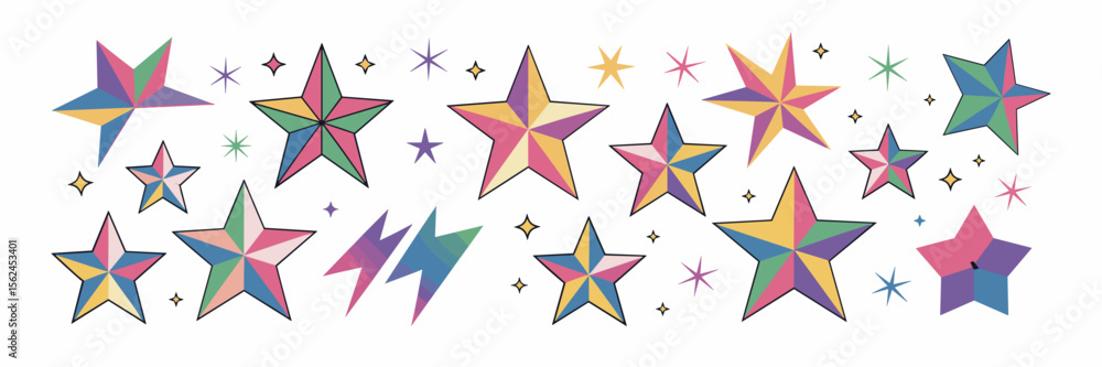 Aufkleber clean vector icon sheet of assorted multicolor stars with gradients