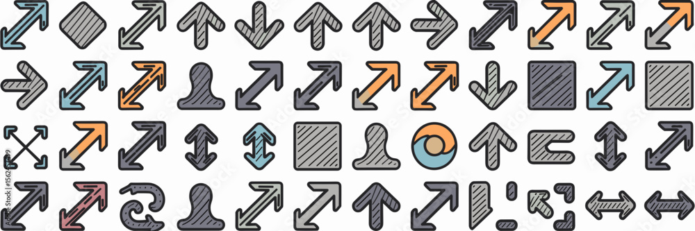 Poster sketchy arrow vector set with different shapes and sizes – great for rough draft visuals, creative p