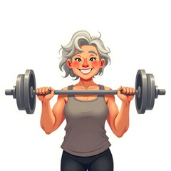Obraz premium Strong Senior Woman Happily Lifting a Barbell, Concept of Active and Healthy Longevity