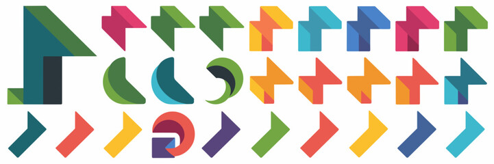 Colorful vector arrowhead icon collection in flat design – Suitable for infographics, mobile apps, or modern UI interfaces.