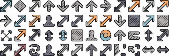Obraz premium Sketchy arrow vector set with different shapes and sizes – Great for rough draft visuals, creative presentations, or artistic notes