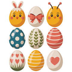 Easter holiday decorated eggs hand drawn vector set