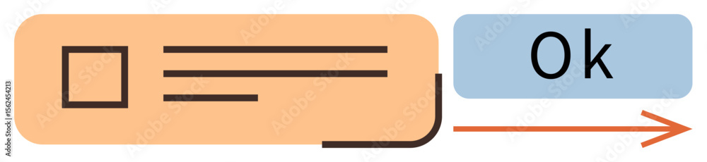 Poster simplified interface panel with a button labeled ok, arrow pointing forward, square placeholder, and