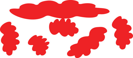 Red abstract scribble-style cloud shapes isolated on transparent background – hand-drawn cartoon doodle elements for kids art, playful design, decoration, creative illustrations, and visual texture us