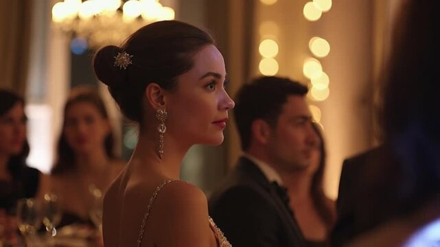 Elegant Woman at Gala - 4K Stock Video