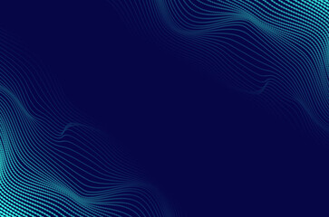 Naklejka premium Dynamic big data green neon particle wave dots technology abstract background. Futuristic design with motion and depth effect and copy space.