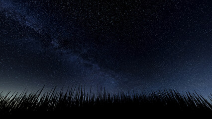 Starry Night Sky Above Mountain Silhouette