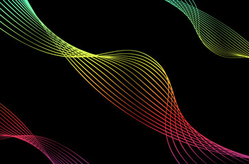 Abstract swirl stripes line colourful on black background. Luxury, bright and modern concept with copy space.