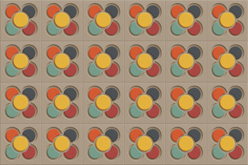 Barcelona Panot Tile Repeating Pattern – Colorful Flower Design on Beige Pavement