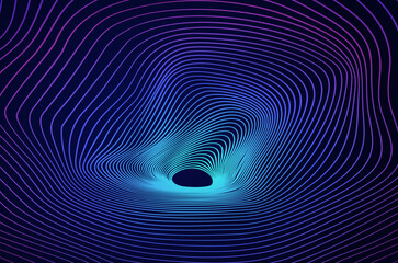 Tunnel 3d line wormhole abstract background. Big data hole sound wave effect distorted, future technology concept with copy space.