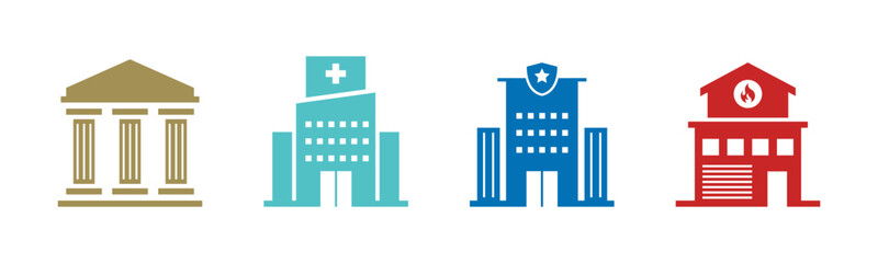 Law Office, Hospital, Police Station, Fire Station icon set illustration vector.