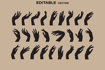 Collection of elegant black silhouette hands in various graceful poses against a neutral background