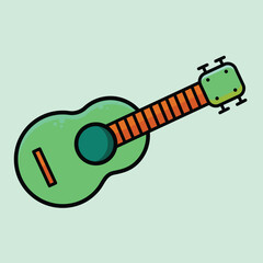 Cute Kawaii Green Guitar – Cartoon Music Instrument Vector for Kids, Fun, and Art Use
