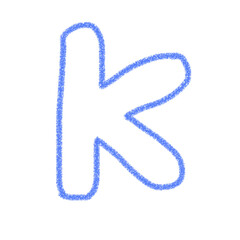 アルファベットK　 手書き文字　かわいい　素材　青　イラスト　素材　アイコン　クレヨン風