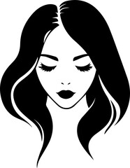 Female face with long hair isolated on white background