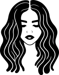 Female face with long hair isolated on white background