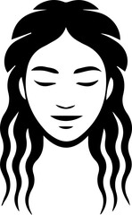 Female face with long hair isolated on white background