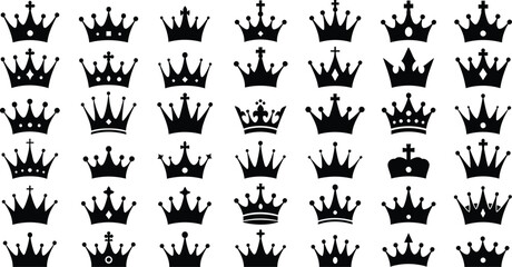 Black silhouette illustration of multiple crowns representing royal authority power prestige and leadership suitable for design projects and graphic applications
