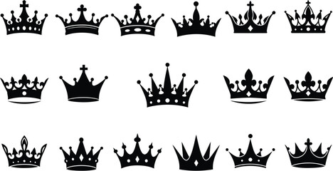 Obraz premium Sixteen black crown arrangement symbolizing victory royalty power and regal design concept for creative projects and illustrations