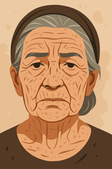 Elderly Woman Wrinkled Neck and Skin Imperfections Closeup. Aging Skin Texture, Age Spots, Sagging, Realistic Flat Vector Illustration. Senior Female Aging Process, Dermatology, Health Concept