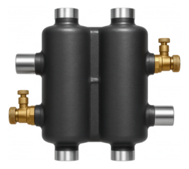Dual-chamber hydraulic separator in a home's HVAC system for improved energy efficiency.