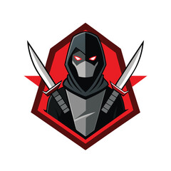 Masked assassin with sharp daggers crossed in silent move Vector illustration