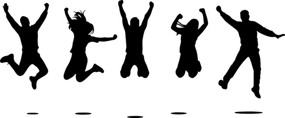 Joyful figures leaping celebrating success celebration