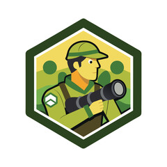 Military scout with binoculars and field map in hand Vector illustration
