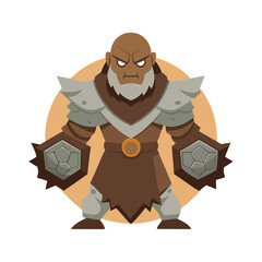 Mountain monk with rock armor and closed fists pose Vector illustration
