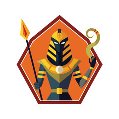 Pharaoh warrior with cobra staff and golden mask Vector illustration