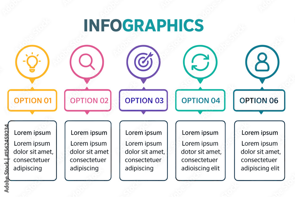 Poster infographic design featuring vector icons and six distinct options or steps, ideal for business conc