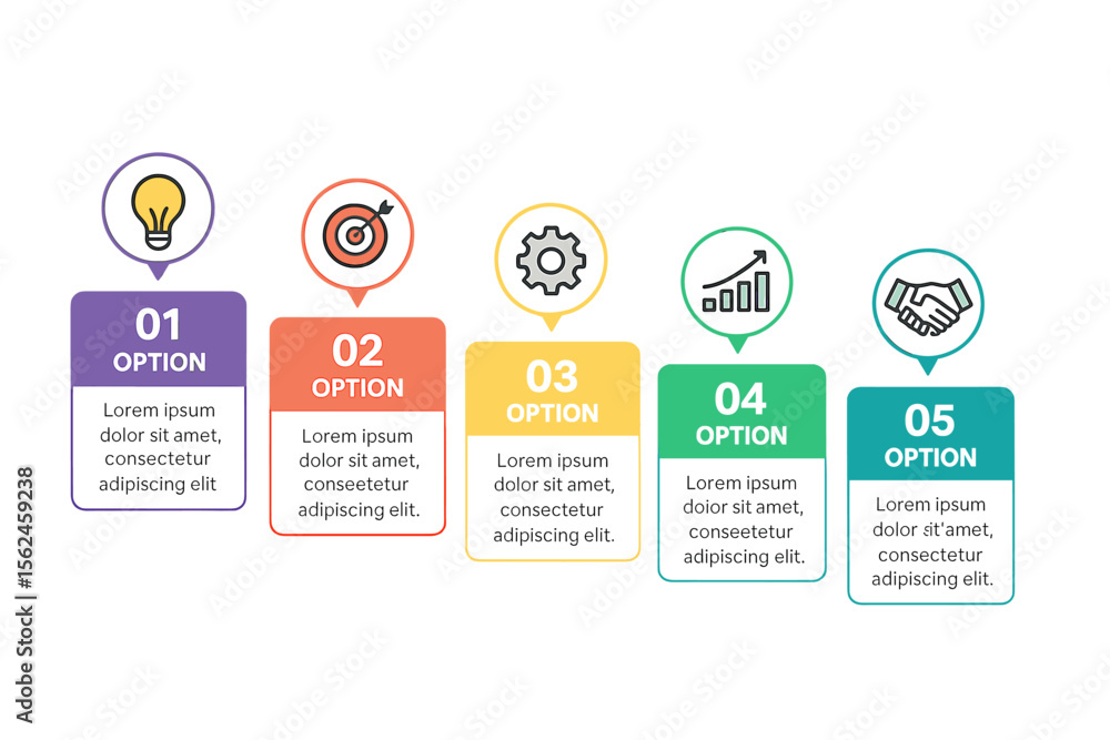 Poster a vector infographic label template featuring icons is available, offering five distinct options or 