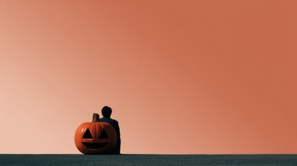 Solitary man with jack-o'-lantern on halloween day