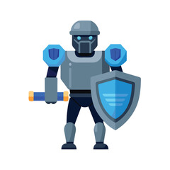 Robot enforcer with steel fists and blue visor light Vector illustration