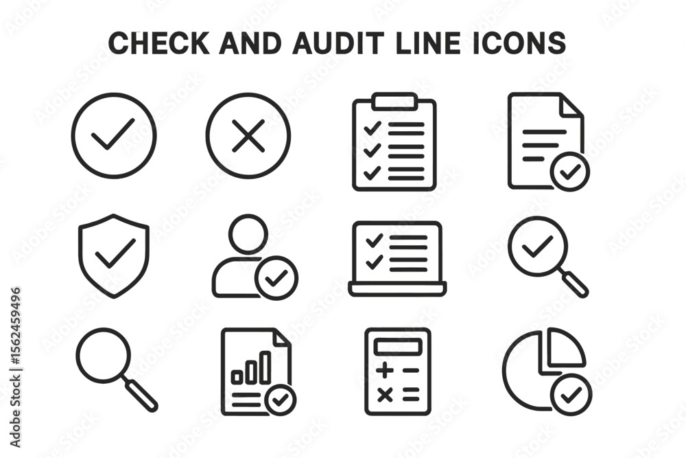 Aufkleber vector illustration eps10 of a collection of line icons for checking and auditing