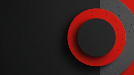 Red and black abstract circular design with textured grey elements
