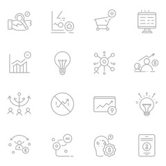 Set of line art icons representing business marketing finance and investment concepts for visual communication