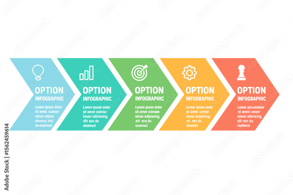 Poster infographic design featuring a vector arrow with 5 options or steps, suitable for business concepts 