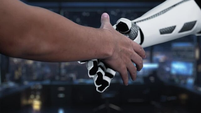 A futuristic scene illustrating the interaction between human input and robotic enhancement, highlighting the relationship between quality improvement and cost reduction. Auvana