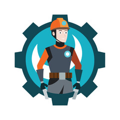 Space engineer with tool belt and magnetic gloves on Vector illustration