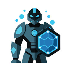 Tech warrior with armor panels and blue lights charge Vector illustration