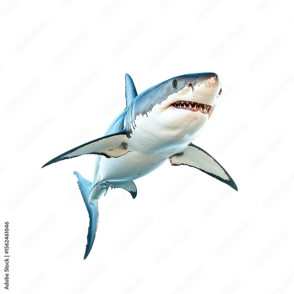 Poster shark swimming in open water with a transparent background displaying vivid colors and defining feat