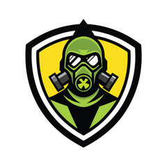 Toxic waste fighter with gas mask and acid blade draw Vector illustration