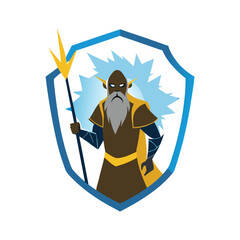 Thunder monk with lightning tattoos and glowing staff Vector illustration